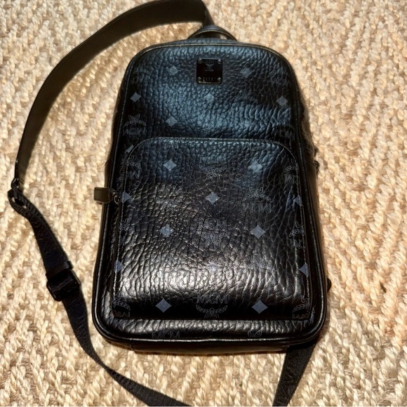 Authentic MCM Black Leather Sling Bag - Picture 2 of 7